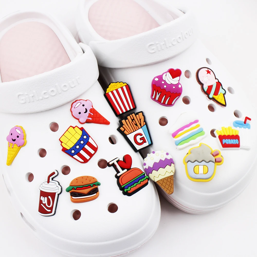 PVC Ice Cream Cake Cartoon DIY Hole Shoe Ornaments Charm Buckle Detachable Halloween Decoration Christmas Gifts Croc Shoes