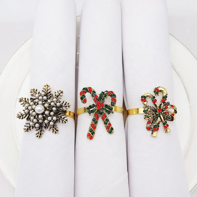 Metal Christmas Tree Napkin Buckle Bow Flower Wreath Mouth Ring Wedding Hotel Table Supplies Circle Decoration