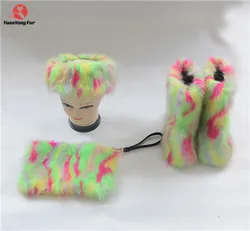 latest design winter ladies character boots faux fox fur booties for women outdoor house shoes