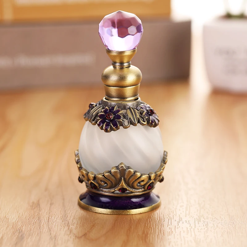 15ml European Middle East Dubai Patented Metal Flower Perfume Bottle Glass Essential Oil Attar Bottle Factory Outlet#81141S.B