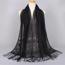 Special Sale Lace Shawls Polyester Hollow Headscarves With Tassel Muslim Women Turban In Stock Manufacture Wholesale