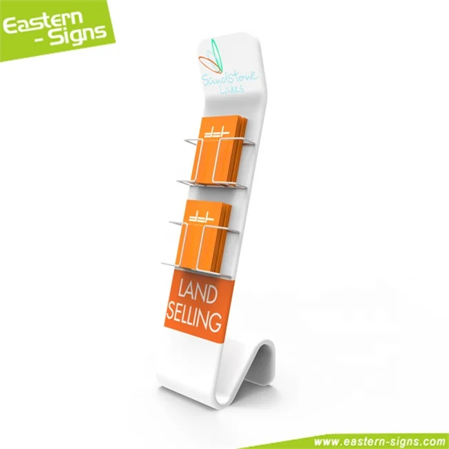 Portable floor standing aluminum fabric trade show flyer catalogue shelf display stand for advertising