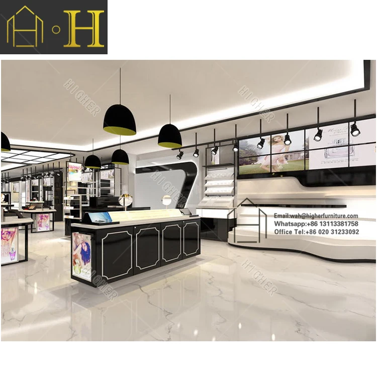 High end Cosmetic Display Furniture Cosmetic Wall Shelf Display Cosmetic Display Cabinet Makeup Showcase Custom