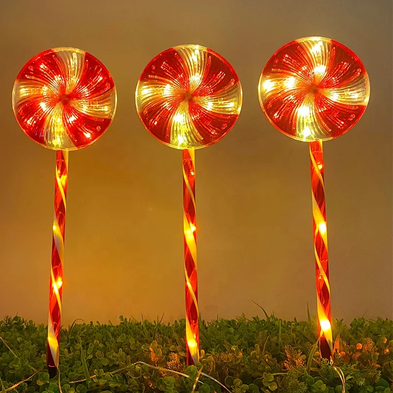 New Candy Lollipop Shape Light Pathway Light Outdoor Waterproof LED Christmas Day Decorative Light with Ground Mounted Lamp