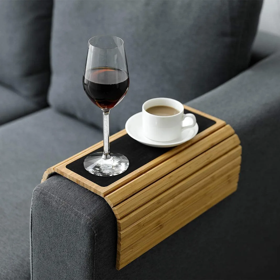 New Design Bamboo Sofa Arm Clip Tray Side Table TV Serving Tray Cup Plate Couch Table for Couch Drink Snack Living Room
