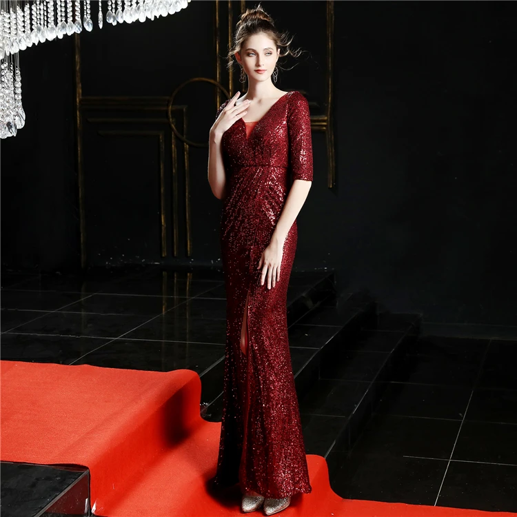 16621#Pure Beaded Sequin Noble Long Elegant Dress Evening Dress