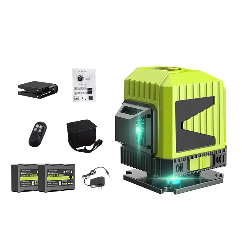 Высокопроизводительный 3D лазерный уровень с 8 линиями и двумя аккумуляторами, высокоточный строительный лазерный уровень с вертикальными и горизонтальными линиями