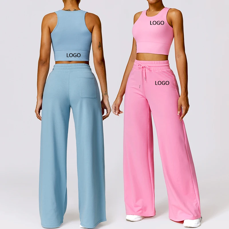 XW-TZ7535 Hot Sale Fitness Tank Top And Drawstring Flared Pants Gym Yoga Set Clothing Streamline Fitness Sportswear  Womens Sets