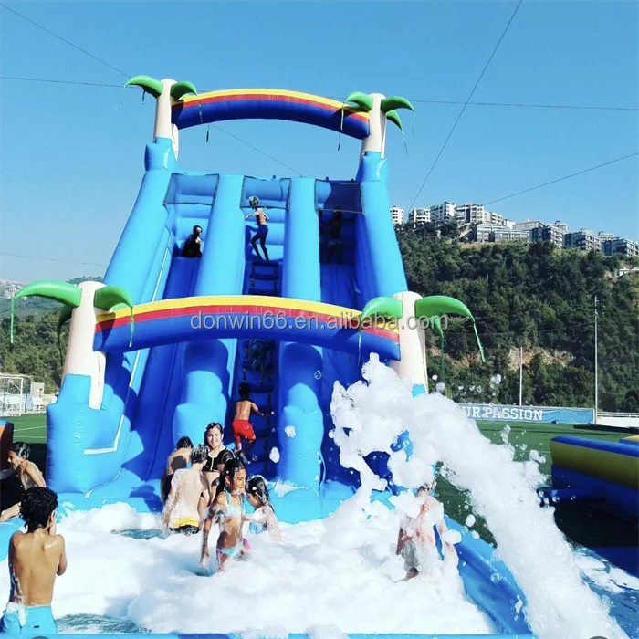 Tropical Rush Jungle Double Lane Hot Sale Commercial Water Slide Bounce House Inflatable Water Slide With Pool