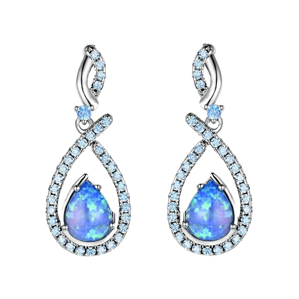JCA New Wholesale brass plated Sterling Silver Drop opal earrings Wedding jewellery