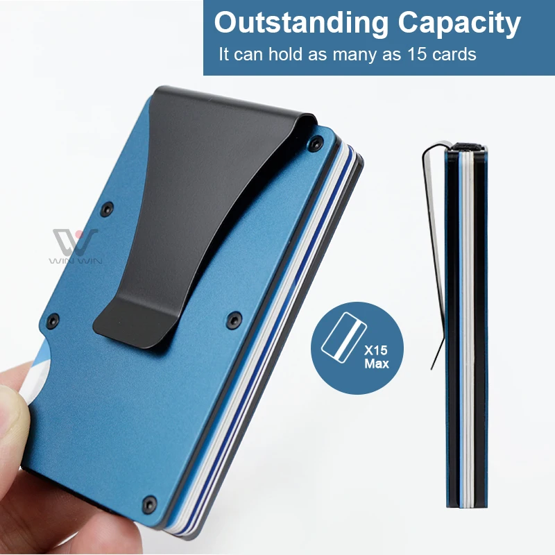 Metal Aluminum Custom Business Card Holder Money Clip Wallets For Men