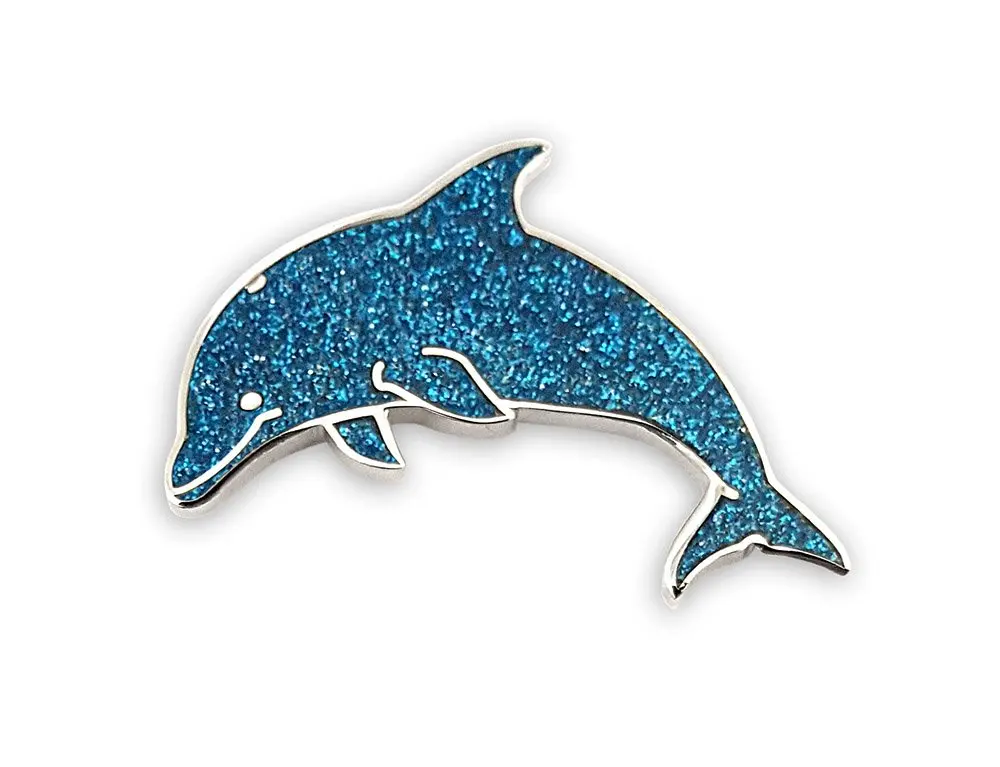 Hot-selling glitter animal shape design enamel lapel pins accessories 1.5 inches Cute Dolphin Glitter Custom Enamel Lapel Pin