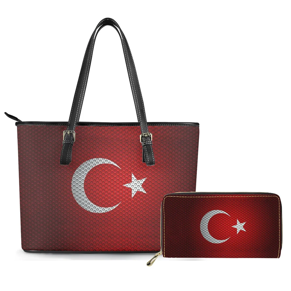 Nxidvxne  Purses And Handbags 2pcs Turkey Flag Moon And Star Print Custom Bags Women Handbags Ladies Custom Handbags Sets