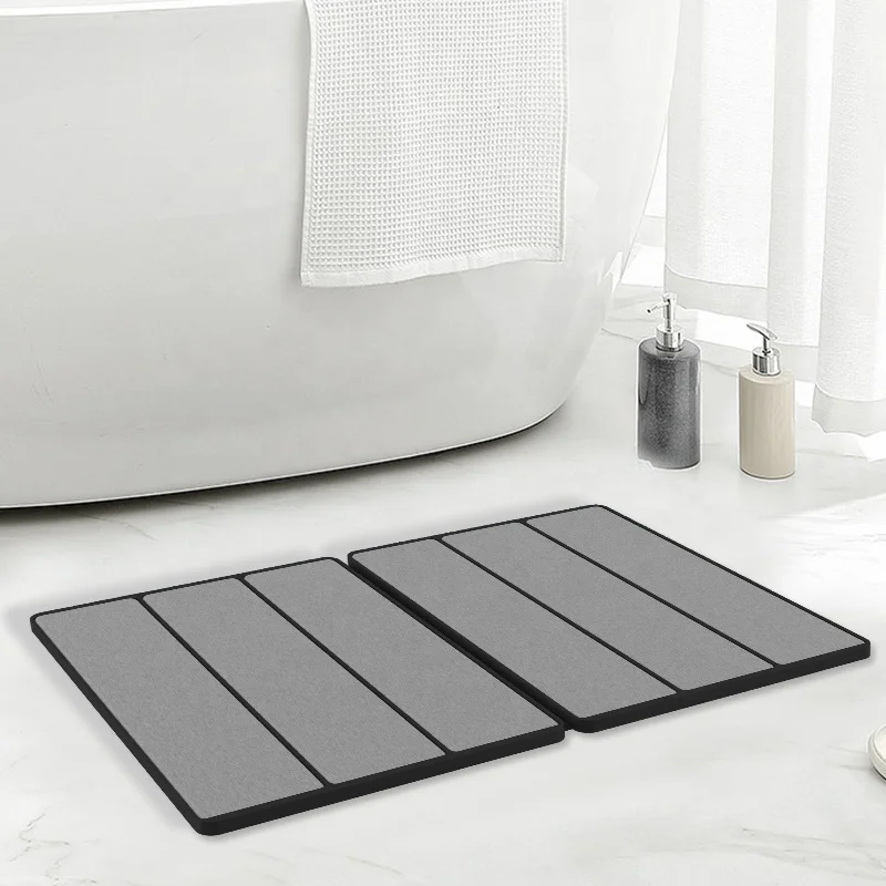 Luxury Anti-slip Diatomite Stone Bath Mat Water Absorbent Fast Dry Stone Drying Mat Silicone Foldable Stone Bath Mat