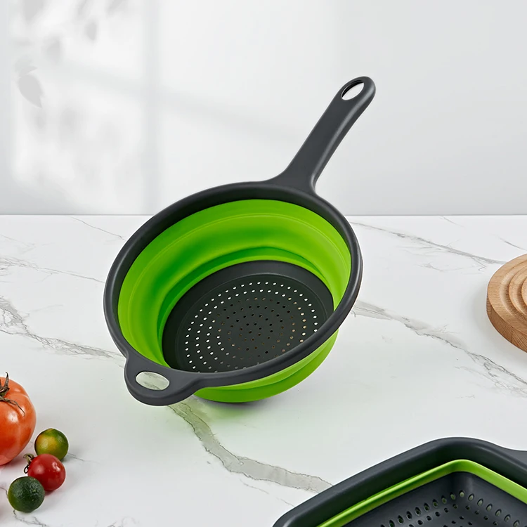 Kitchen Collapsible Colander Pasta Vegetable Fruit Basket With Handles Foldable Silicone Strainer