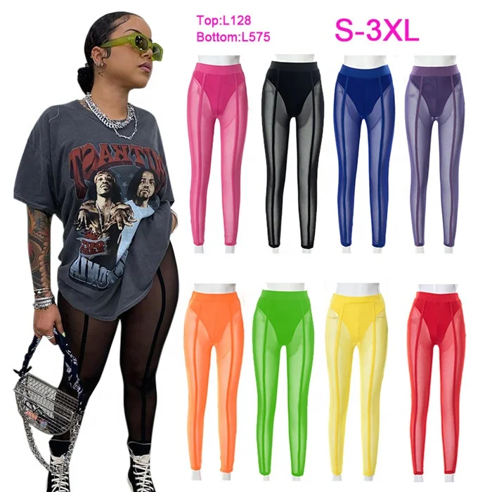 L575-new arrivals 2022  going out clothes black mesh leggings butt pants for women