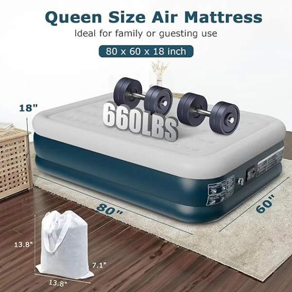 New Self Inflatable Adjustable Portable Air Mattress with Built-in Pump, Flocked Top Layer for Home & Camping Travel