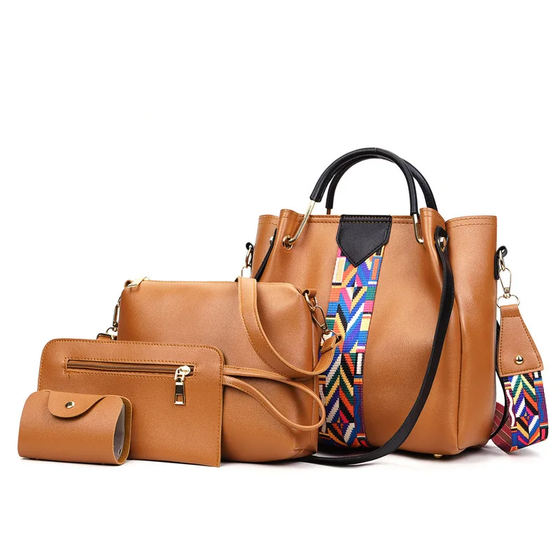 Hot selling Custom New Single Shoulder Female 4pcs Sets PU Leather Tote Bag women luxury fashion  handbags Ladies tote bag
