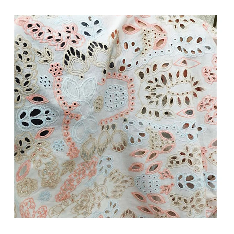 Hot Sell Beautiful Color Yarn Embroidery Designed Cotton Wedding Embroidery Lace Fabric