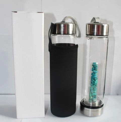 2019 Hot Custom Rose Quartz Gemstone Infused Glass Crystal Water Bottle