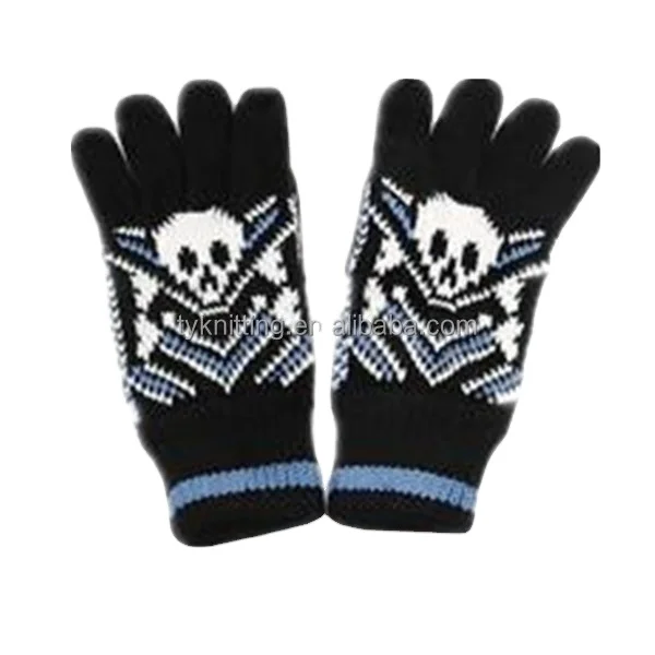 Black Skull knitted warm mittens are windproof and warm in winter