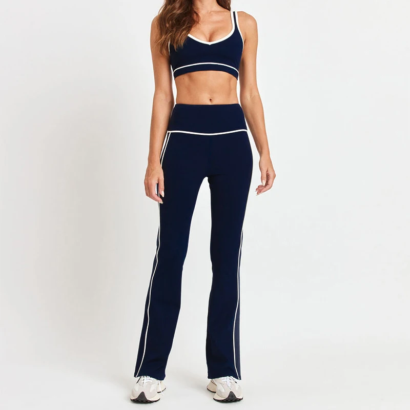 JoyYoung 2024 Custom Yoga Clothing White Edge Sports Underwear Sling Flared Leggings Yoga Leggings Sports Suit Women