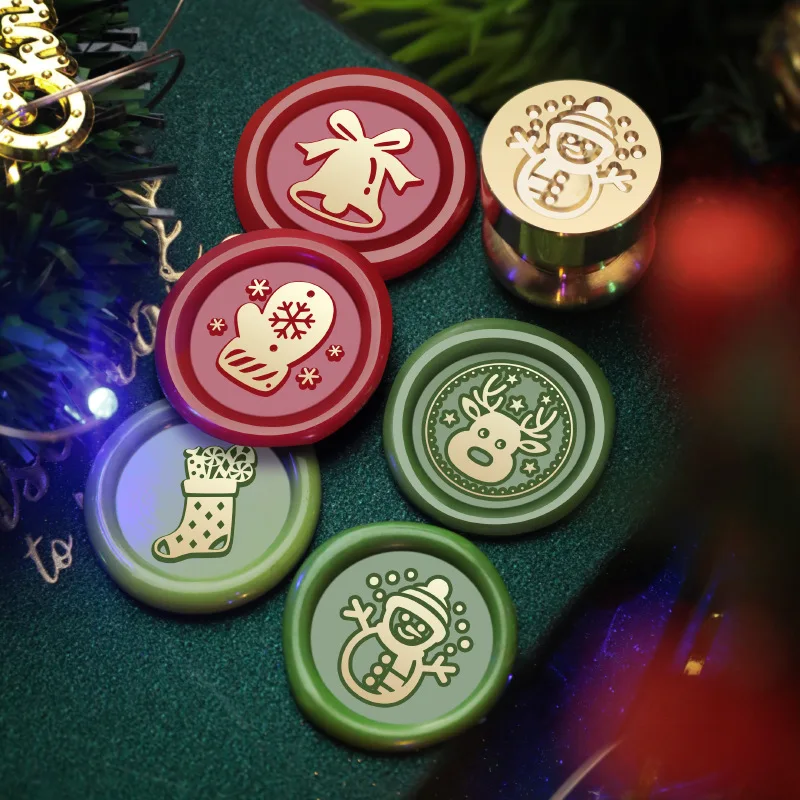 New Year Invitation Envelope Gift Wrap Scrapbooking Christmas Candle Crystal Ball Cake Bell 15mm Mini Brass Sealing Wax Stamp