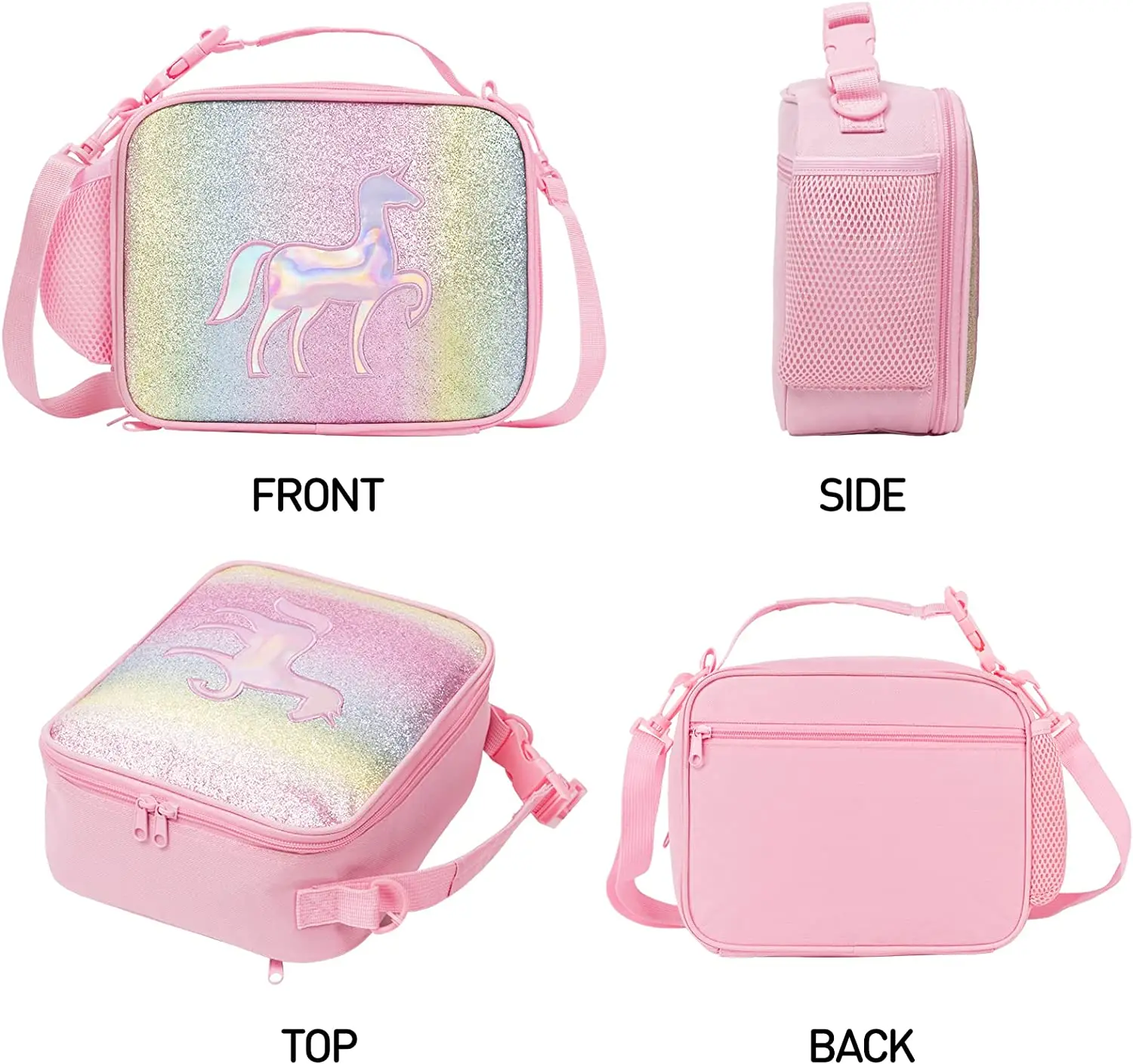 Kids Rainbow Lunch Box Girls Insulated Lunch Bag with Shoulder Strap Pocket Cooler Thermal Meal Lunch Tote Bag for School