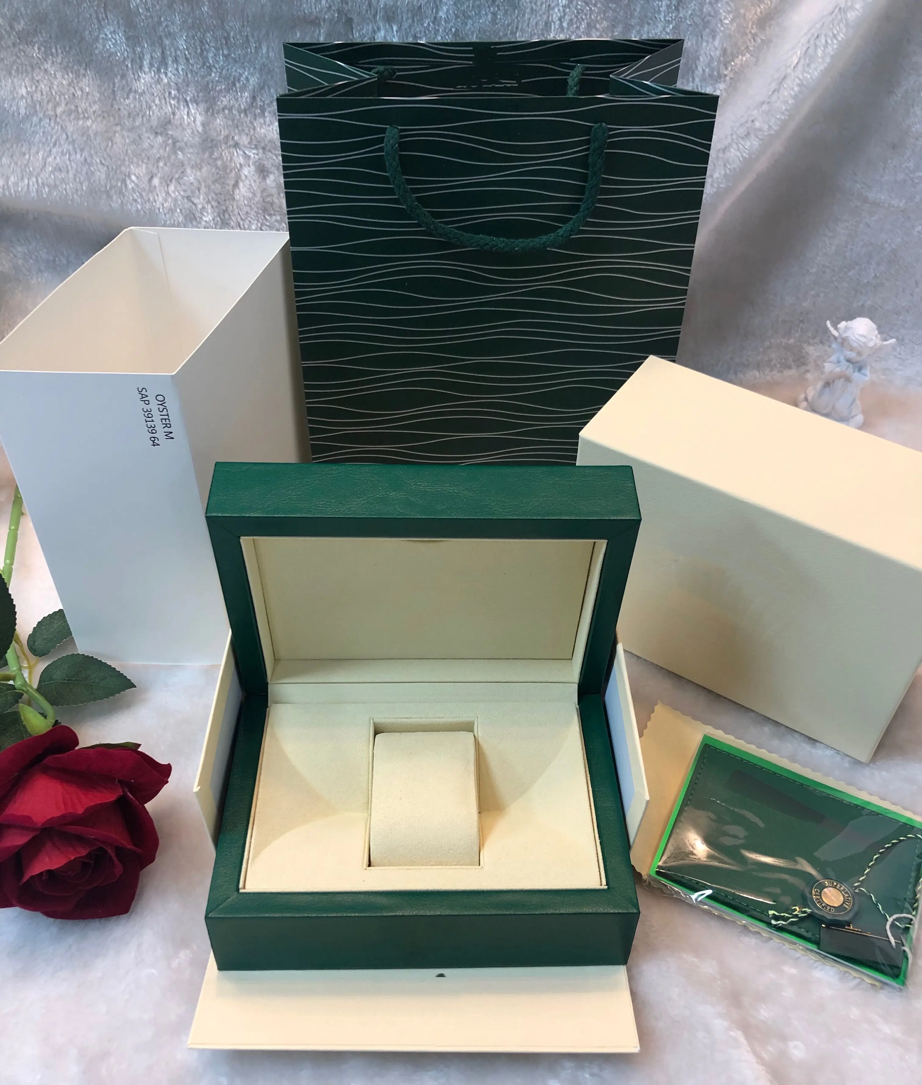 Top Version Original Wooden  Green Wave Best Selling Package Set Jewelry Cases Gift Storage Luxury Organizer PU Single Watch Box