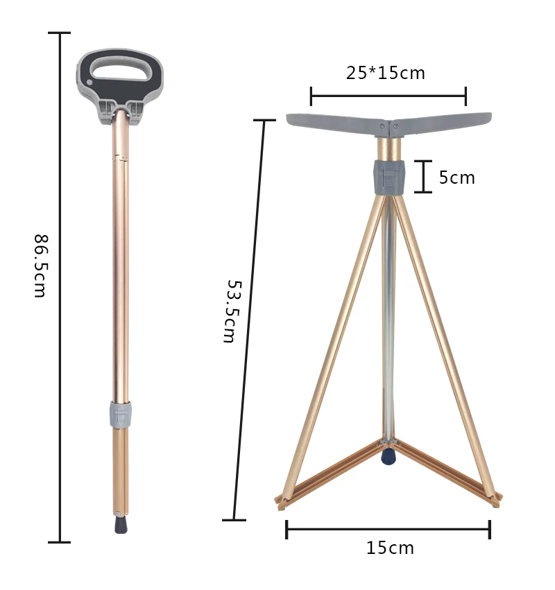Fashionable elderly three legs Fold into Chair walking stick