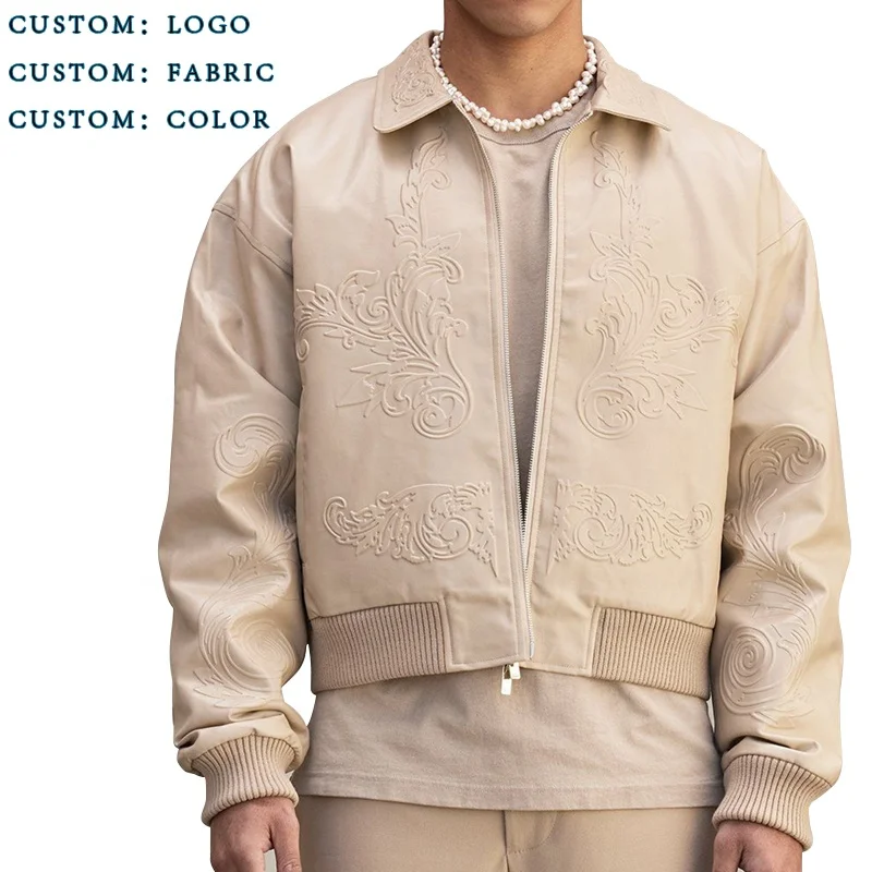 Мужская зимняя куртка из натуральной кожи с вышивкой