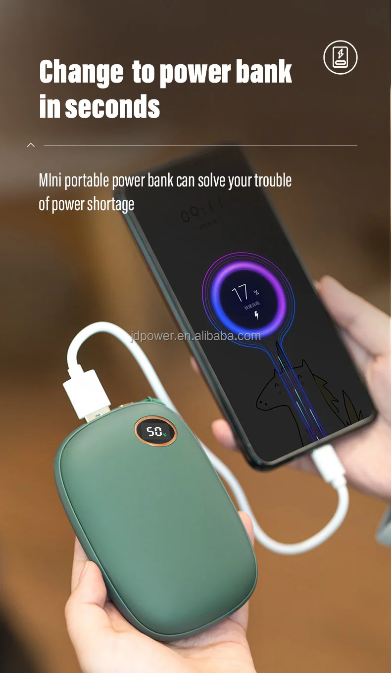 Portable 10000mAh LED Display Electric Hand Warmer PTC Heating USB Car Outdoor Bathroom Living Room Garden RV Garage Bedroom