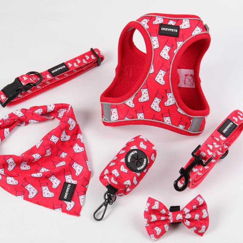 Custom Dog Harness Collar Leash Pull Sublimation Printing Neoprene Adjustable Dog Harness Set With Logo Custom