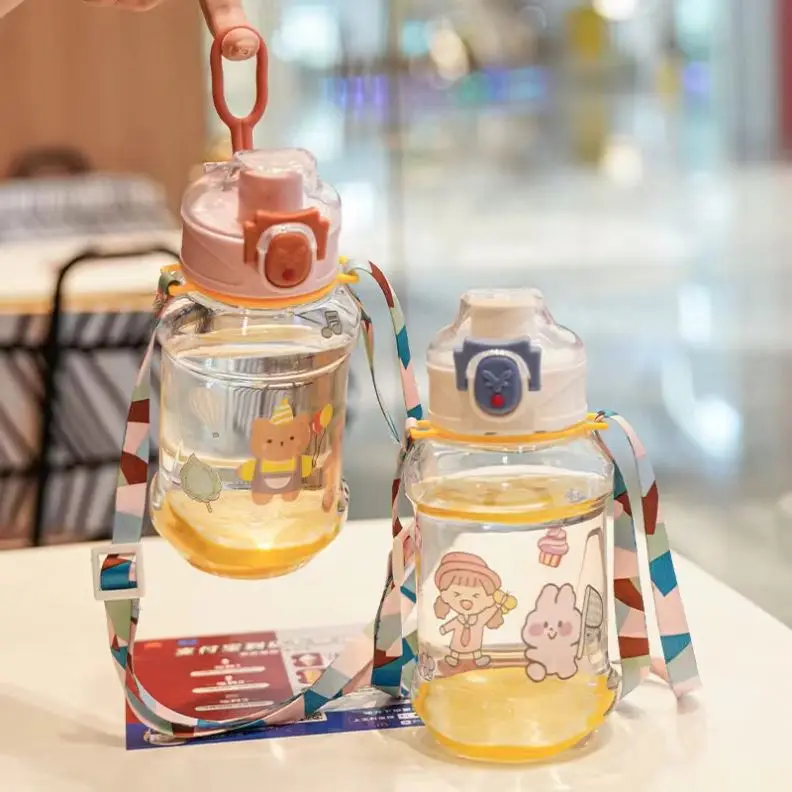 670ml Water Bottle With Straw Kids Girls Portable Travel Bottles Gym Sports Fitness Cup Summer Cold Water Juice Drinking Bottle