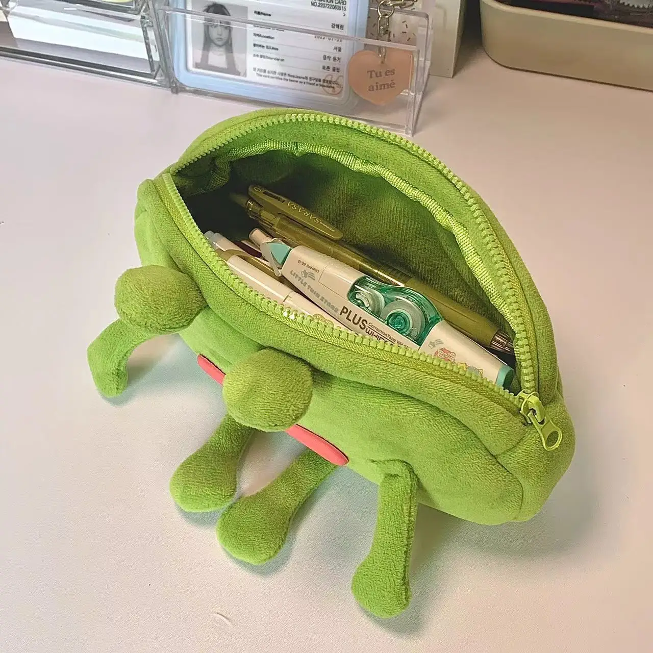 hot selling funny big mouth frog plush pen bag large capacity stationery storage bag organizer boy pencil case for school