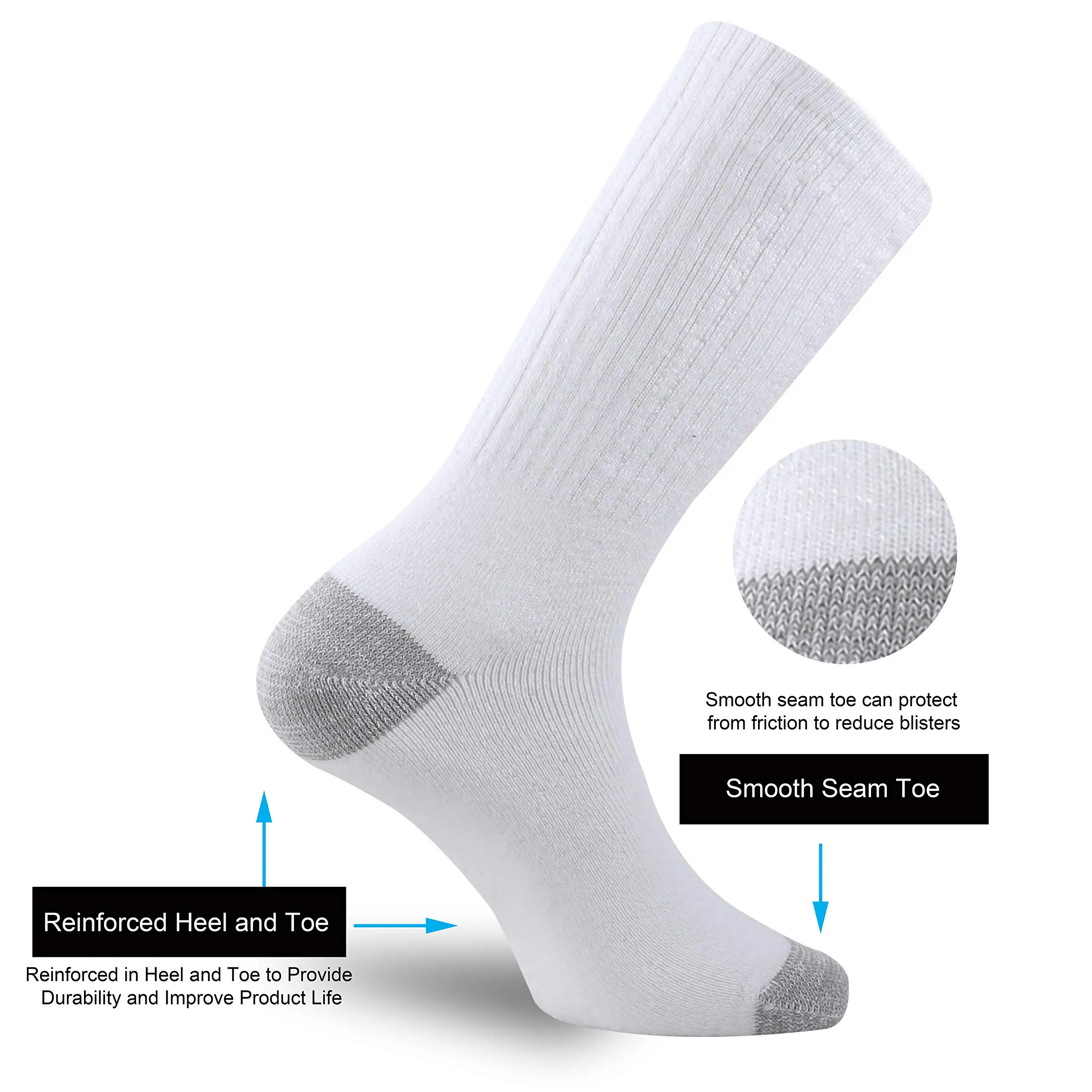 no minimum unisex crew OEM design your own Embroidery socks custom logo cotton white socks