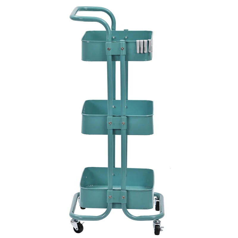 Kitchen Metal Home Trolley Shelves Food Utility 3 Tier Tiered Organizer Plastic Storage Rolling Cart With Handle