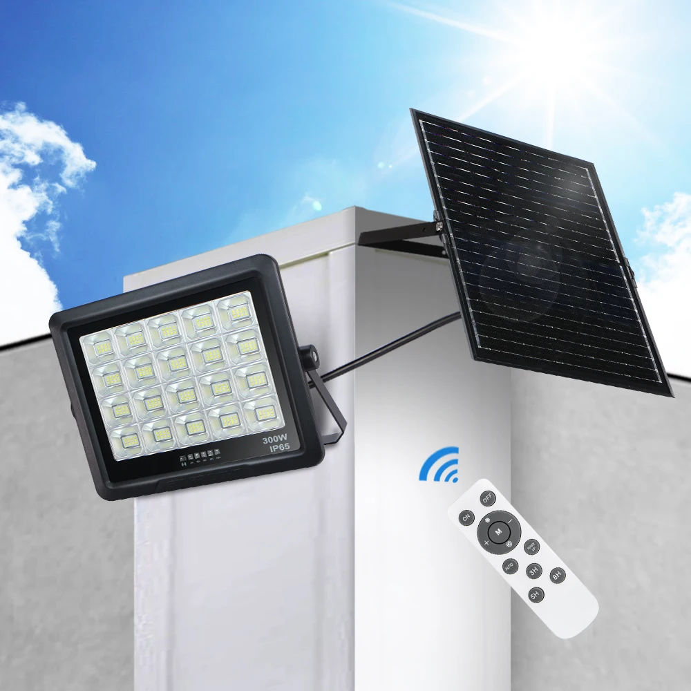 KCD All In Two Solar Floodlight Optical Lens Rechargeable Smart 40w 50w 100w 200w 300w 500w Solar Flood Light With Motion Sensor