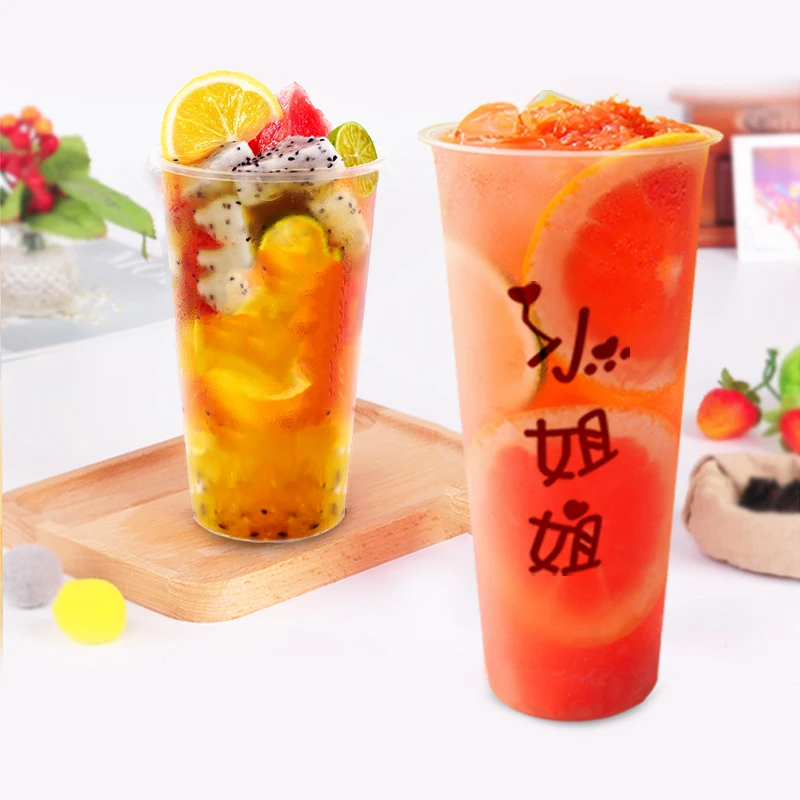 Hot sells Custom 360cc 500cc 700cc vasos plastics Disposable Plastic bubble tea milk 16oz Cups with Lid wholesale plastic cups