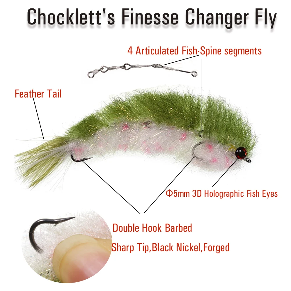 Finesse Changer Articulated Fish Spine Fly Trout Streamer Fishing Fly Lures Double Hook Saltwater Fishing Game Changer