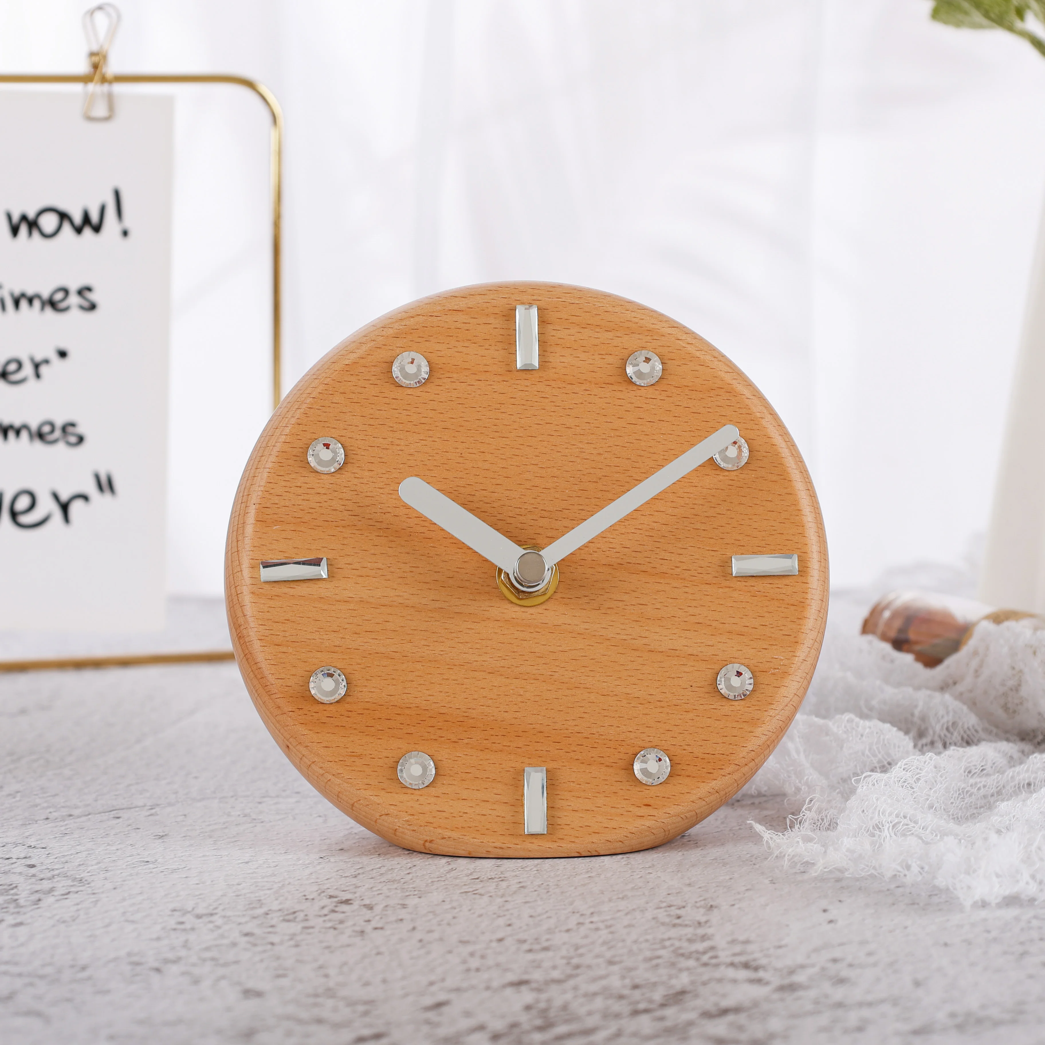 Wooden table clock creative design clock face home table desk bedroom clock
