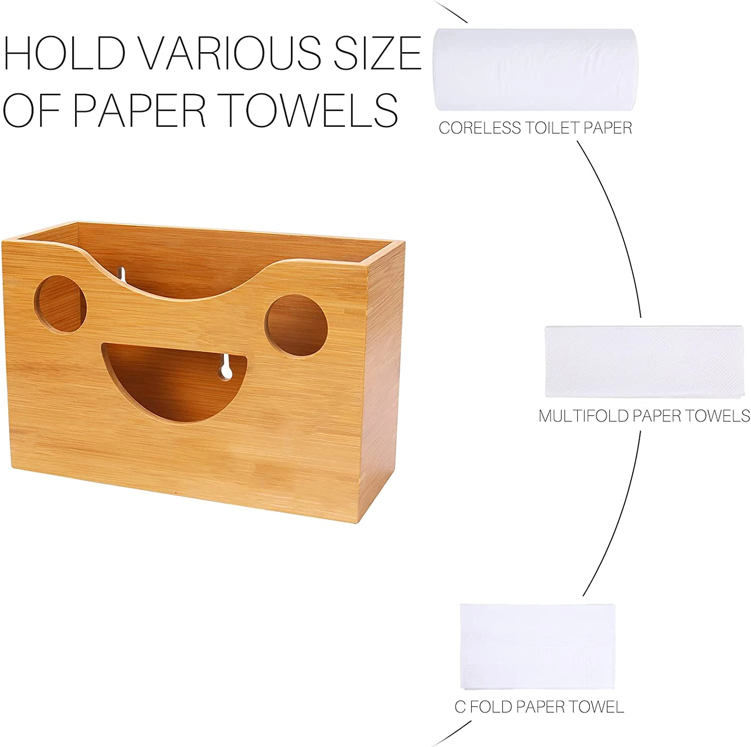 Paper Towel Dispenser Countertop Wall Mount Manual Bamboo Paper Hand Towel Holder Compatible with Trifold C Fold Z Fold