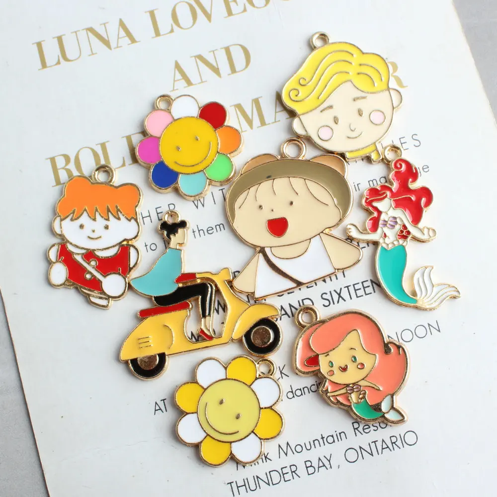Cute cartoon character Boy girl Mermaid enamel pendant DIY jewelry material accessories wholesale