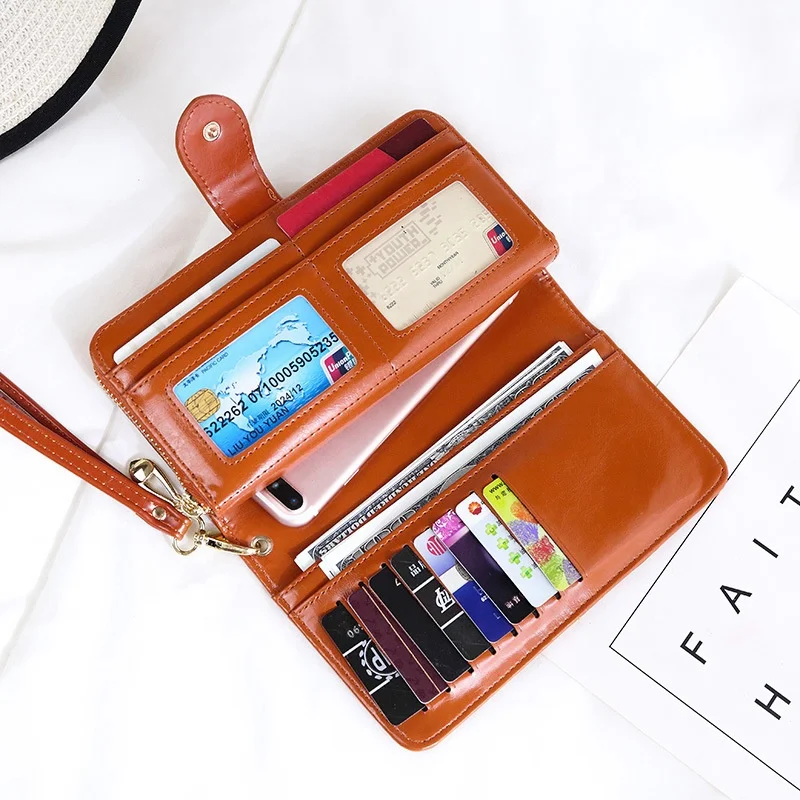 Candy Color PU Leather Buckle Female Card Phone Pocket Money Holder Zipper Ladies Purse Clutch Bag Women Long Wallet