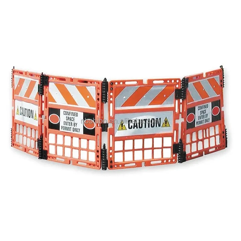 Portable Plastic Traffic Barricade System 4 Reflective Panels Road Warning Fence Durable Workgard Safety Gate With Signage