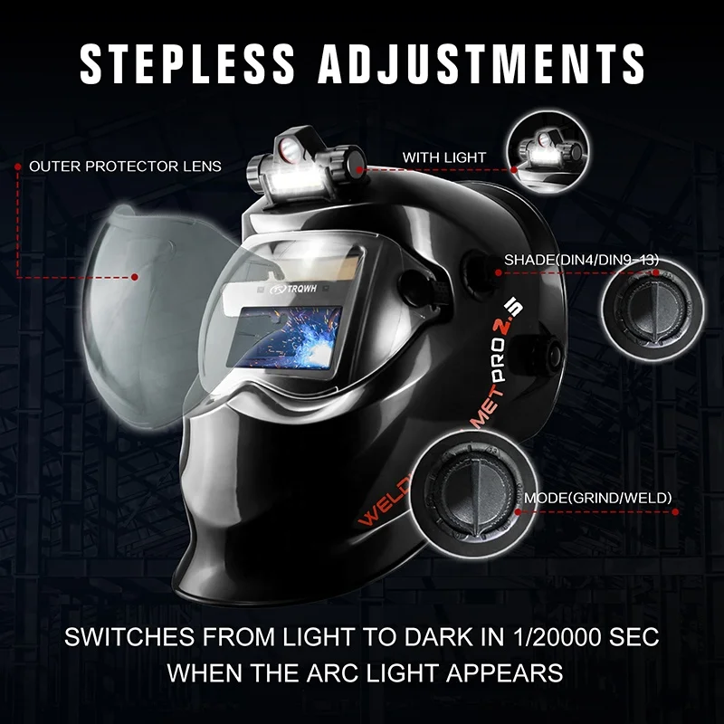 TRQ Factory custom welding helmet for outdoor night lighting assistance
