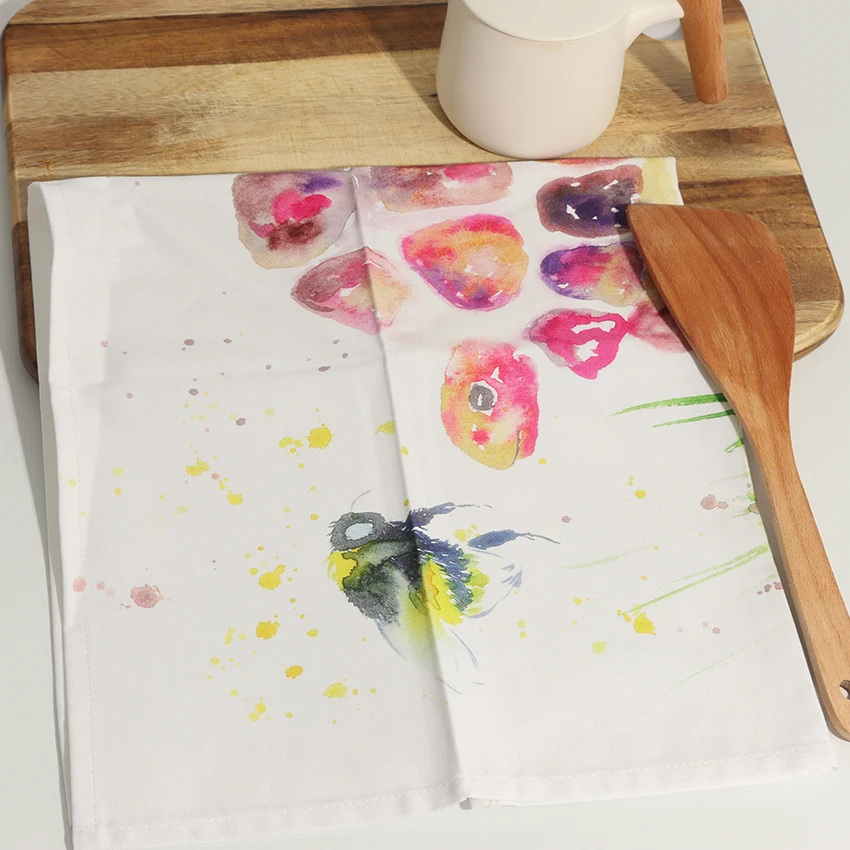 Hoshom Christmas Present Blank Aboriginal Design Floral Cotton Microfiber Waffle Custom Linen Printed Cotton Tea Towel