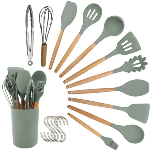 
Home and Kitchen Accessories 13 pcs Kitchen Utensils,Wooden Handles Non Toxic Silicone Cooking Spatula Set 