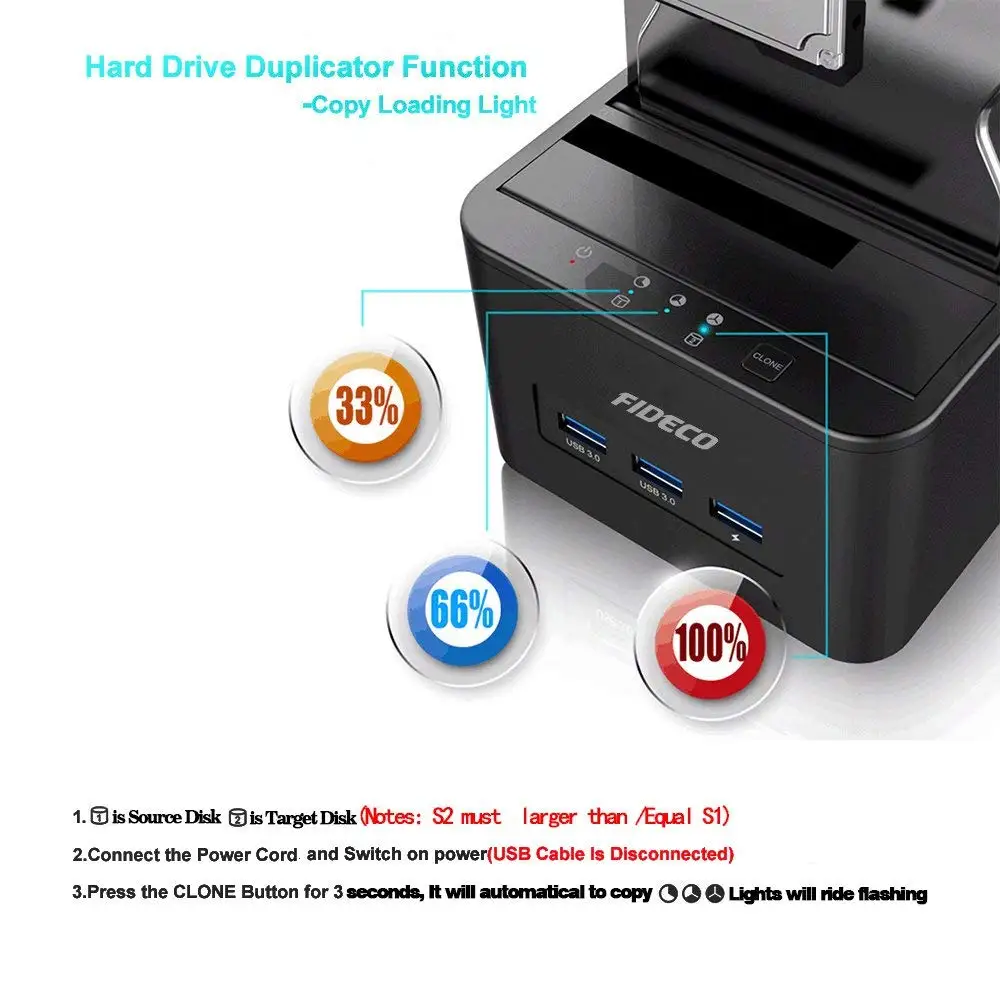 FIDECO Fast Charging HDD Docking 2.5 3.5 Sata Hard Drives to Usb 3.0 Dock Station Hdd Offline Clone Usb 3.0 Hub Hdd Docking Station
