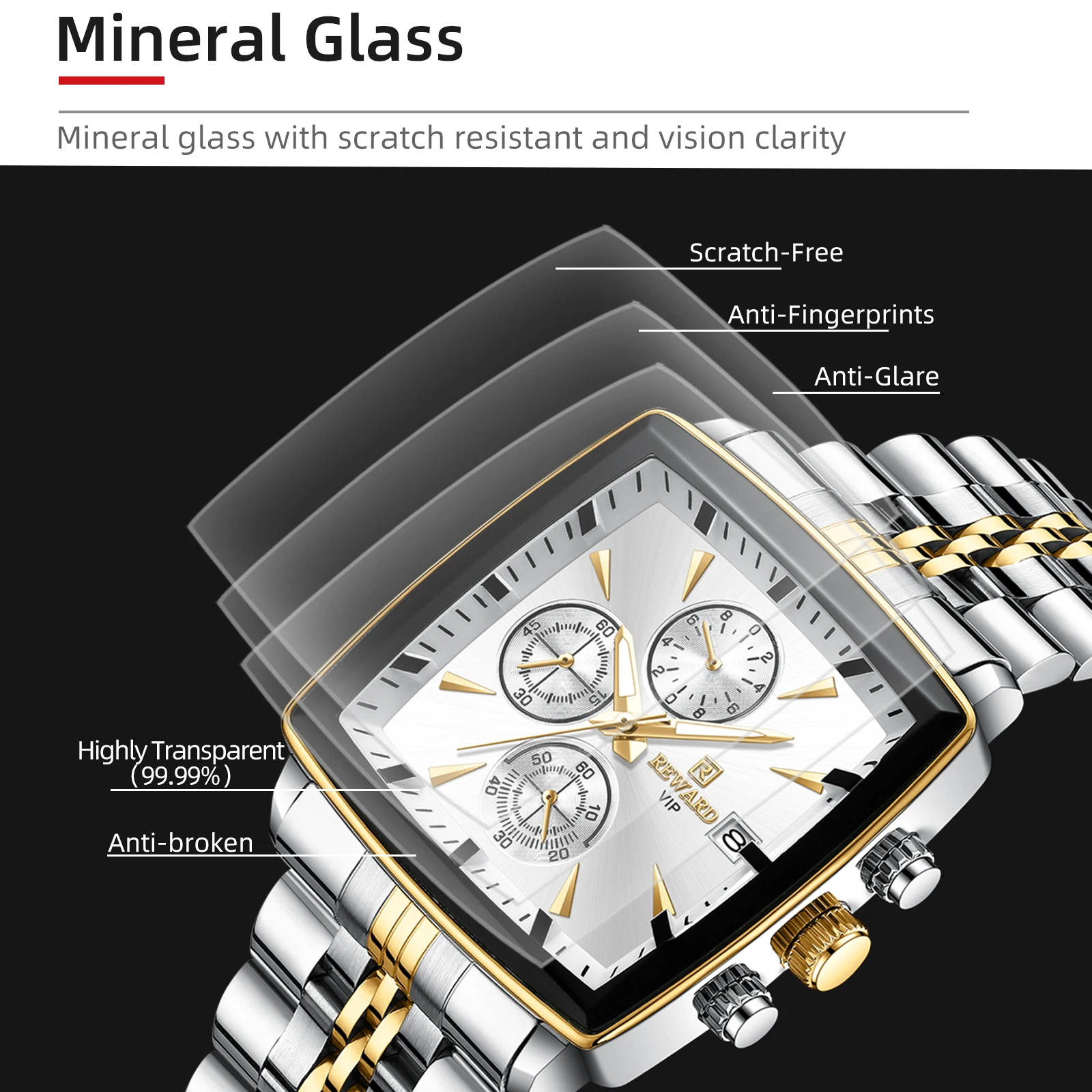 Hot Sale REWARD VIP Mens Watches Stainless Steel Wristwatch Chronograph Date Stopwatch Waterproof Luminous Sport Watches for Man